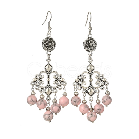 Dyed Synthetic Turquoise Beaded Drop Earrings EJEW-JE05385-03-1