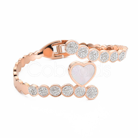 Natural Shell Heart Open Cuff Bangle BJEW-N017-002RG-1