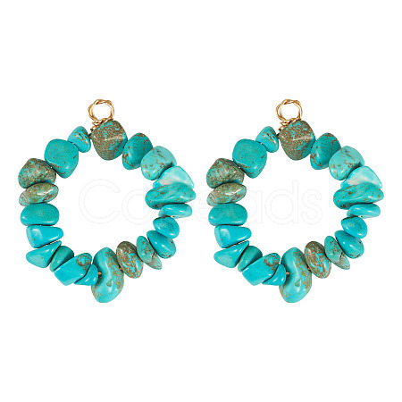 2Pcs Dyed Synthetic Turquoise Chip Beaded Pendants PALLOY-TAC0232-01-1