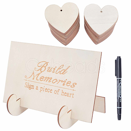 1 Set Wooden Wedding Guest Book Alternative AJEW-CP0005-17-1