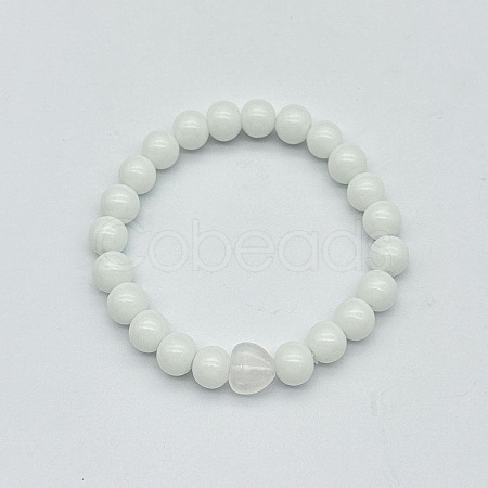 Fashionable Heart & Round Natural Quartz Crystal Rock Crystal Beaded Stretch Bracelets for Women Men EN4450-1-1
