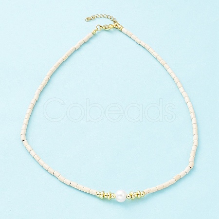 Synthetic Turquoise & Natural Pearl Beaded Necklace NJEW-M201-02A-1