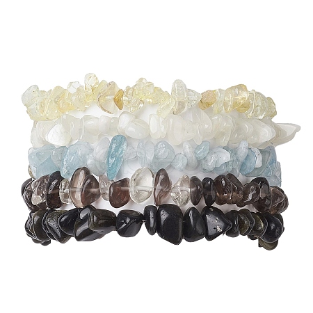 12 Constellation Natural Mixed Gemstone Chip Beaded Stretch Bracelets Sets for Women Men BJEW-JB10264-12-1