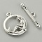 Tibetan Style Alloy Toggle Clasps, Ring with Mermaid, Antique Silver, Round: 19.5x16.5x2.5mm, Inner Diameter: 9x11mm, T-bar: 23x5.5x3mm, Hole: 1.6mm, 2pcs/set