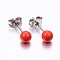 Tarnish Resistant 304 Stainless Steel Spray Painted Stud Earrings, Round, Red, 17x6mm, Pin: 0.8mm, 12pairs/card