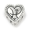 925 Sterling Silver European Beads, Heart, Pisces, 9.5x9.5~10x7mm, Hole: 4.5mm