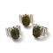 Natural Unakite Oval Open Cuff Ring, Platinum Brass Jewelry for Women, Inner Diameter: 19mm