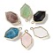 Natural Mixed Gemstone Pendants, Faceted Hexagon Charms with Rack Plating Golden Plated Brass Edge Loops, 22.5x13x6.5~7mm, Hole: 1.5~1.6mm