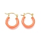 Brass Enamel Hoop Earrings for Women, Flat Round, Light Gold, Light Salmon, 20x19.5x4mm, Pin: 0.8mm