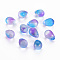 Two Tone Transparent Spray Painted Glass Charms, with Gold Foil, Frosted, Teardrop, Dodger Blue, 14x10x10mm, Hole: 1mm