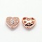 Brass Micro Pave Cubic Zirconia Hollow Beads, Cadmium Free & Nickel Free & Lead Free, Heart, Real Rose Gold Plated, 8x9x5mm, Hole: 1mm