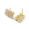 Bear Rack Plating Brass Cubic Zirconia Stud Earrings for Women EJEW-K245-25G-2