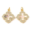 Brass Cubic Zirconia with Shell Pendants KK-K342-15G-1
