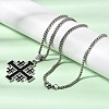 Jerusalem Cross Alloy Enamel Black Pendant 201 Stainless Steel Box Chain Necklaces NJEW-Z109-01P-3