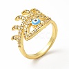 Enamel Horse Eye Open Cuff Ring with Clear Cubic Zirconia RJEW-A008-02G-4