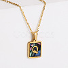 304 Stainless Steel Pave Natural Paua Shell Rectangle Initial Pendant Necklaces for Women FS-WG38E89-17-1