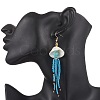 304 Stainless Steel Dyed Synthetic Turquoise & Natural Black Onyx & Glass Seed Beaded Dangle Earrings EJEW-MZ00530-03-2
