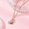 Cat with Flower Brass Pave Blue and Clear Cubic Zirconia Pendant 304 Stainless Steel Cable Chain Necklaces for Women NJEW-JN05715-2