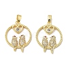 Bird with Heart Brass Micro Pave Cubic Zirconia Pendants KK-M325-17C-G-1