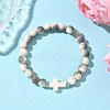 Baking Paint Synthetic Turquoise Round & Cross Beads Stretch Bracelets for Men Women BJEW-JB12339-03-1