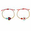 2Pcs 2 Colors Dyed Synthetic Turquoise Cross and Glass Heart Braided Bead Bracelets for Women PE0777-17-1