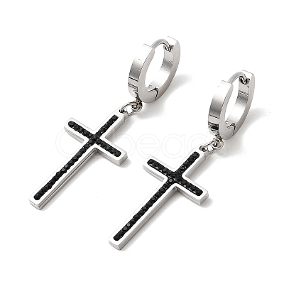Cross 304 Stainless Steel Polymer Clay Rhinestones Hoop Earrings EJEW-G453-11P-01-1