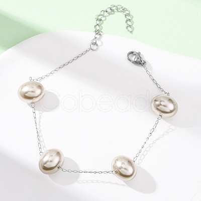 Acrylic Imitation Pearls Beaded Link Bracelets BJEW-F519-01P-1
