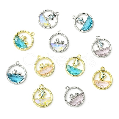 11Pcs 11 Colors Alloy Glass Pendants FIND-CJ0004-97-1