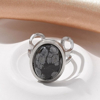Oval Natural Snowflake Obsidian Finger Rings RJEW-M062-02P-06-1