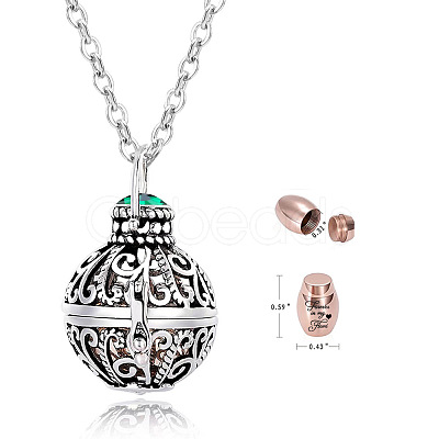 304 Stainless Steel Round Urn Ashes Pendant Necklace PW-WG9842A-05-1