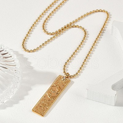 304 Stainless Steel Clear Cubic Zirconia Rectangle Constellation Pendant Necklaces for Women Men NJEW-S435-01G-L-1