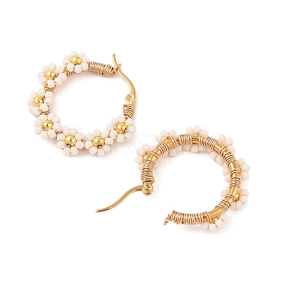 PVD Vacuum Plating 304 Stainless Steel Flower Hoop Earrings EJEW-U017-01G-04-1