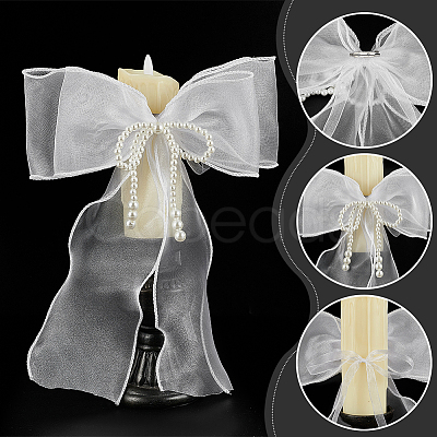Bowknot Polyester Gauze with Plastic Pearl Curtain Holdback AJEW-WH0314-541-1