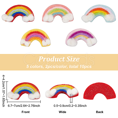 10Pcs 5 Colors Handwork Felt Needle Felting Rainbow Ornaments AJEW-BC0001-98-1