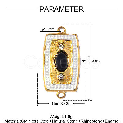 304 Stainless Steel Pave Black Onyx Connector Charm STAS-OY018-37G-1