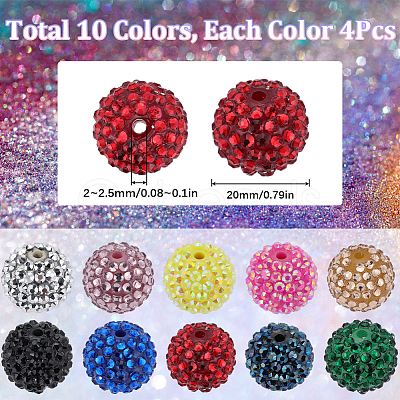 40Pcs 10 Style Round Resin Rhinestone Graduated Beads RESI-SC0003-01-1