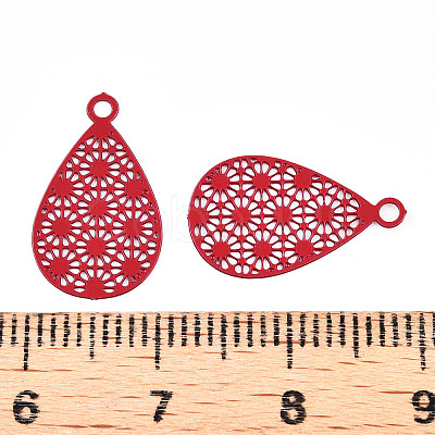 Spray Painted 430 Stainless Steel Filigree Pendants STAS-WH0047-78H-1