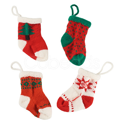 4Pcs 4 Styles Christmas Polyester Socks Pendant Decorations AJEW-TA0003-29B-1