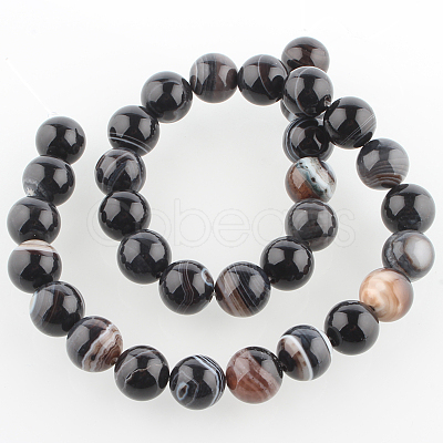 Natural Banded Agate Round Bead Strands G-E235-02-1