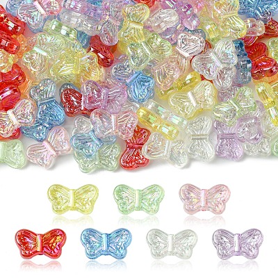105Pcs 7 Colors UV Plating Iridescent Transparent Acrylic Beads OACR-FS0001-88-1