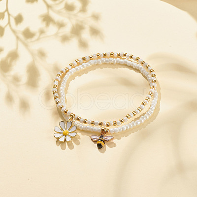 2Pcs Glass Seed Beaded Stretch Bracelets Set BJEW-JB08088-03-1