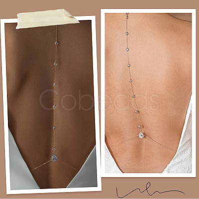 2Pcs 2 Colors Teardrop Alloy Clear Cubic Zirconia Tassel Sexy Body Chains AJEW-CY0001-26-1