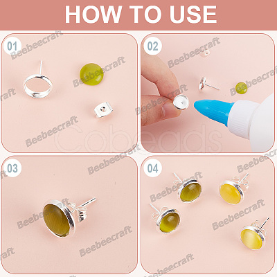 50Pcs Flat Round 304 Stainless Steel Stud Earring Settings STAS-BBC0005-84B-1