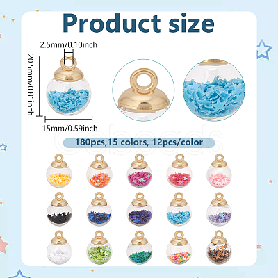 180Pcs 15 Colors Glass Ball Pendants GLAA-ME0001-25-1