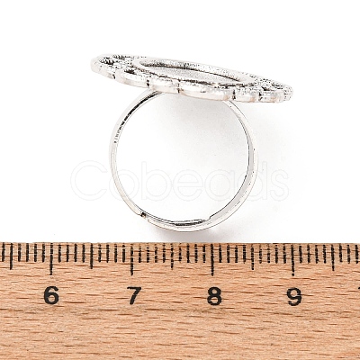 Vintage Adjustable Iron Flower Finger Ring Components Alloy Cabochon Bezel Settings PALLOY-O036-19AS-1