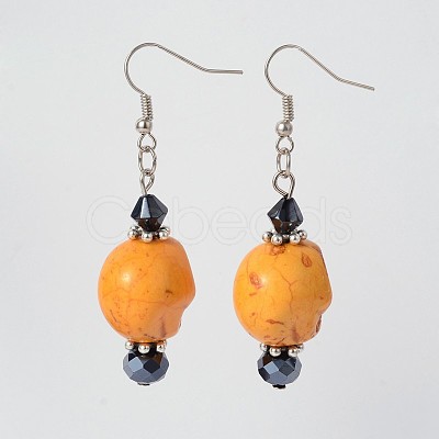 Halloween Synthetic Howlite Skull Dangle Earrings EJEW-JE01576-1