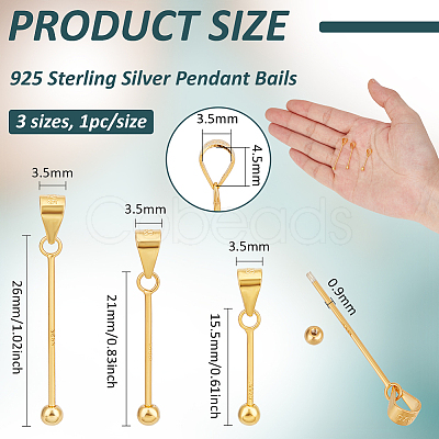 3Pcs 3 Styles 925 Sterling Silver Pendant Bails STER-BC0002-94G-1