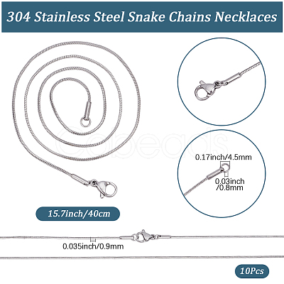 10Pcs 0.9MM 304 Stainless Steel Square Snake Chain Necklaces NJEW-BBC0001-50-1