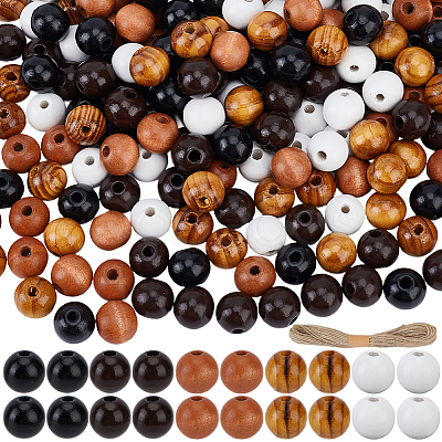 200Pcs 4 Colors Spray Painted Round Natural Schima Wood Beads WOOD-PA0001-73D-1