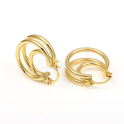 Brass Triple Hoop Earrings X-EJEW-G282-04G-1